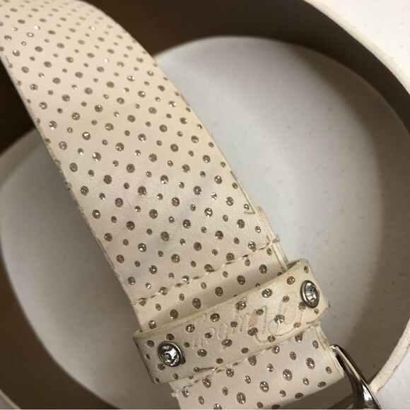 Vintage Playboy Y2K Bunny Spinner Rhinestone Enamel Buckle Bling Belt Off White main image 5